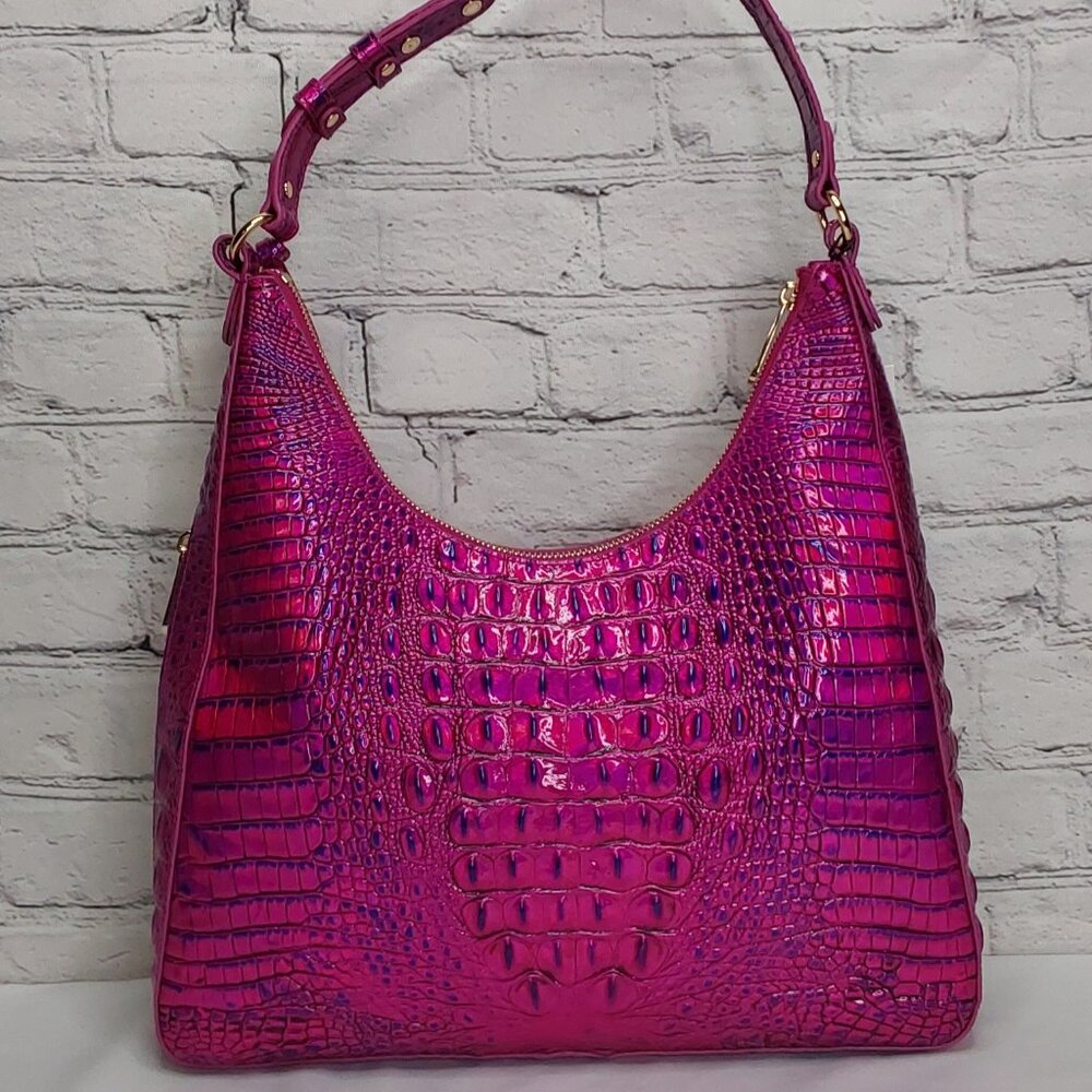 'BRAHMIN' 'TABITHA' CROC-EMBOSSED LEATHER BAG VOLTAGE VIOLET MELBOURNE FL.INCL.p - Picture 5 of 16